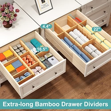 Vriccc Adjustable Bamboo Drawer Dividers for All Drawers