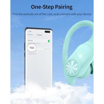 PocBuds Bluetooth Headphones Wireless Earbuds 80hrs Playtime Wireless Charging Case Digital Display Sport Ear buds with Earhook Deep Bass IPX7 Waterproof Over-Ear Earphones for Phone Laptop Mint Green
