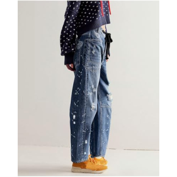 LifeShe Women's Baggy Barrel Jeans Casual Boyfriend Mid Rise Drawstring Wide Leg Denim Pants