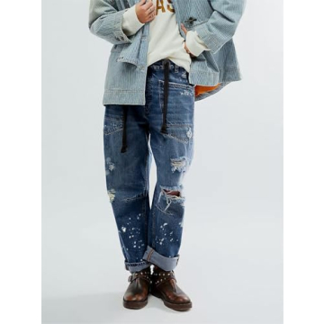 LifeShe Women's Baggy Barrel Jeans Casual Boyfriend Mid Rise Drawstring Wide Leg Denim Pants