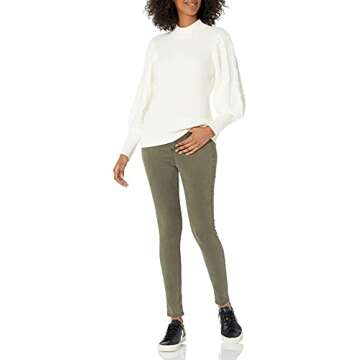 Cable Stitch Women's Cable Sleeve Ribbed Sweater - Mock Neck Long Blouson Lantern Sleeve Pullover Top (Small, Birch White)