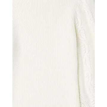 Cable Stitch Women's Cable Sleeve Ribbed Sweater - Mock Neck Long Blouson Lantern Sleeve Pullover Top (Small, Birch White)
