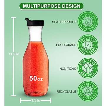 Party Bargains 50 oz. Plastic Carafe with Lids - Clear, 3 Count, Black Flip Tab Lid Premium Quality ...