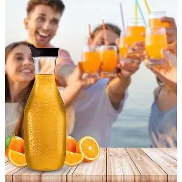 Party Bargains 50 oz. Plastic Carafe with Lids - Clear, 3 Count, Black Flip Tab Lid Premium Quality & Heavy Duty Plastic Pitcher for Iced Tea, Powdered Juice, Cold Beverages, Mimosa Bar