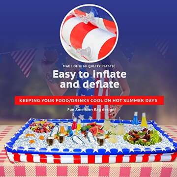 Outdoor Inflatable Buffet Cooler Server – Patriotic Red White and Blue Blow Up Cooling Tub For Serving Buffet Style Picnic