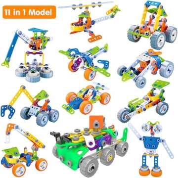 MOONTOY 11 in 1 STEM Toys for 4 5 6 7 8+ Year Old Boy Girl Valentine Birthday Gift Building Toys for Kids Ages 4-8 5-7 6-8 4-6 Erector Set Educational Blocks Construction Stem Activities Creative Game