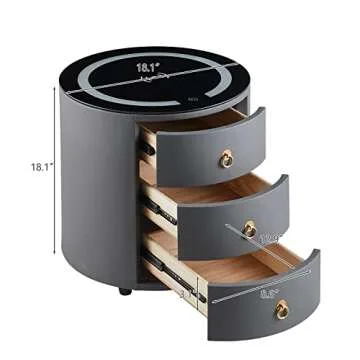 CLIPOP Set of 2 Modern Nightstand with 3 Drawers, Smart Nightstands with Wireless Charging Station, Adjustable Led Light, Faux Leather Surface Bedside Table No Assembly, Dark Grey