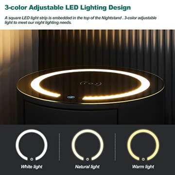 CLIPOP Set of 2 Modern Nightstand with 3 Drawers, Smart Nightstands with Wireless Charging Station, Adjustable Led Light, Faux Leather Surface Bedside Table No Assembly, Dark Grey