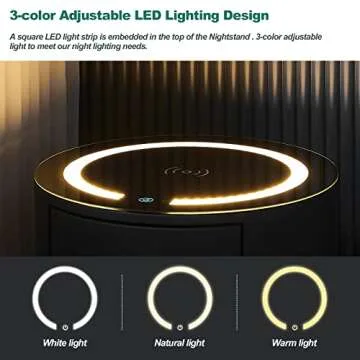 CLIPOP Set of 2 Modern Nightstand with 3 Drawers, Smart Nightstands with Wireless Charging Station, Adjustable Led Light, Faux Leather Surface Bedside Table No Assembly, Dark Grey