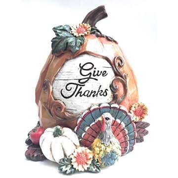 Thankful Pumpkins Figurines Fall Thanksgiving Decorations Autumn Harvest Decor for Home 2 Pack Table...