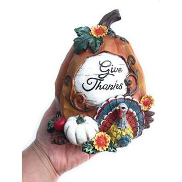 Thankful Pumpkins Figurines Fall Thanksgiving Decorations Autumn Harvest Decor for Home 2 Pack Table Top Centerpiece