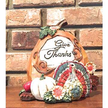 Thankful Pumpkins Figurines Fall Thanksgiving Decorations Autumn Harvest Decor for Home 2 Pack Table Top Centerpiece