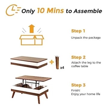 Bidiso Lift Top Coffee Table, Easy-to-Assembly Center Table with Hidden Storage Compartment, Modern Dining Table for Living Room Reception/Home Office, Walnut