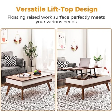 Bidiso Lift Top Coffee Table, Easy-to-Assembly Center Table with Hidden Storage Compartment, Modern Dining Table for Living Room Reception/Home Office, Walnut