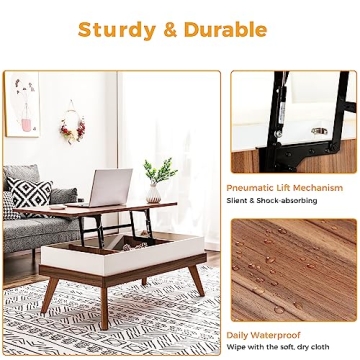 Bidiso Lift Top Coffee Table, Easy-to-Assembly Center Table with Hidden Storage Compartment, Modern Dining Table for Living Room Reception/Home Office, Walnut