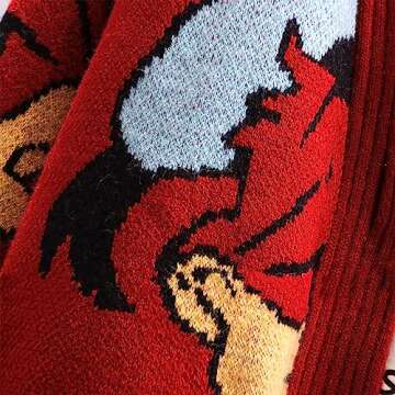 Womens Cute Embroidery Cartoon Duck Cable Knit Cardigans Sweater Button Down Slouchy Wool Blend Coat (XL, Red)