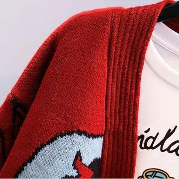 Womens Cute Embroidery Cartoon Duck Cable Knit Cardigans Sweater Button Down Slouchy Wool Blend Coat (XL, Red)