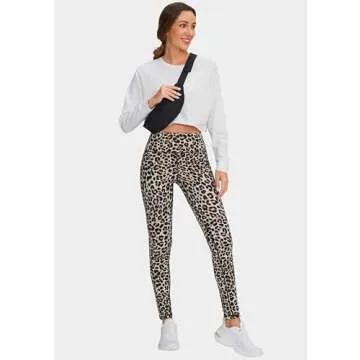 SANTINY Women's Fleece Lined Winter Leggings Water Resistant High Waisted Thermal Hiking Running Warm Pants Women Pockets(Leopard_M)