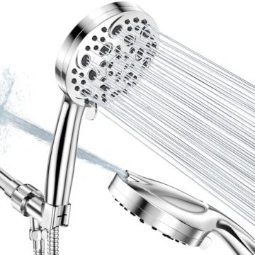 High Pressure Shower Head with 10 Modes, Handheld & Detachable, 60-Inch Hose, Anti-Clog Design for E...