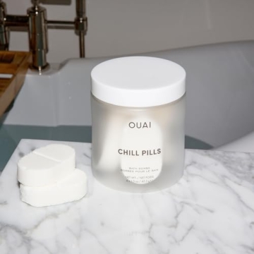 OUAI Chill Pills - Bath Bombs Scented with Jasmine and Rose - Safflower, Hemp Seed & Jojoba Oil to Improve Texture, Calm & Moisturize Dry Skin - Includes 6 Relaxing Bath Bombs (1.5 Oz Each)