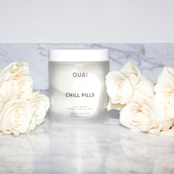 OUAI Chill Pills - Bath Bombs Scented with Jasmine and Rose - Safflower, Hemp Seed & Jojoba Oil to Improve Texture, Calm & Moisturize Dry Skin - Includes 6 Relaxing Bath Bombs (1.5 Oz Each)