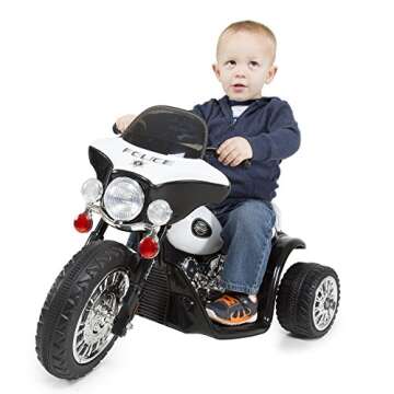 Kids Motorcycle Ride On Toy – 3-Wheel Battery Powered Motorbike for Kids 3 and Up – Police Decal...