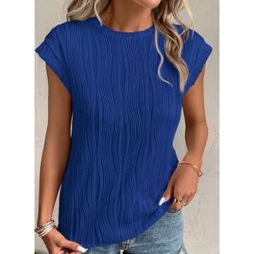 PRETTYGARDEN Women's Summer Going Out Tops 2025 Dressy Casual Short Sleeve Textured Basic Cute Trendy T Shirts Tee Blouse (Royal Blue,XX-Large)
