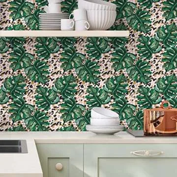 CRE8TIVE 24"x118" Wide Tropical Monstera Leaf Peel and Stick Wallpaper Removable Green Plant Jungle Botanical Wallpaper Self Adhesive Leopard Vinyl Contact Paper for Bathroom Bedroom Cabinets Decor