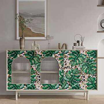 CRE8TIVE 24"x118" Wide Tropical Monstera Leaf Peel and Stick Wallpaper Removable Green Plant Jungle Botanical Wallpaper Self Adhesive Leopard Vinyl Contact Paper for Bathroom Bedroom Cabinets Decor
