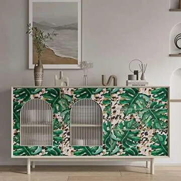 CRE8TIVE 24"x118" Wide Tropical Monstera Leaf Peel and Stick Wallpaper Removable Green Plant Jungle Botanical Wallpaper Self Adhesive Leopard Vinyl Contact Paper for Bathroom Bedroom Cabinets Decor