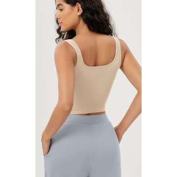 ODODOS 3-Pack Seamless Square Neck Crop Tank for Women Ribbed Knit Soft Low Back Cropped Tops, Long Crop Length, Brunette+Oatmeal+Taupe, X-Large/XX-Large
