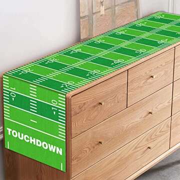 2PCS Football Kitchen Table Runner Decor Football Tablecloth Grass Court Table Runner Touch Down Boy Sport Football Birthday Theme Party Table Cover Direction for Dining Indoor Outdoor Home，14" x 71"