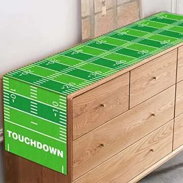 2PCS Football Kitchen Table Runner Decor Football Tablecloth Grass Court Table Runner Touch Down Boy Sport Football Birthday Theme Party Table Cover Direction for Dining Indoor Outdoor Home，14" x 71"