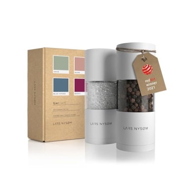 LARS NYSØM Salt and Pepper Grinder Set | Compact Adjustable Ceramic Mill Set | 2 Piece Pure White D...