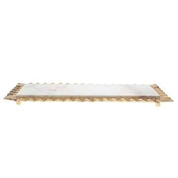Godinger Marble Serving Tray for Appetizers Desserts Hors D'oeuvre Dish Ripple Gold