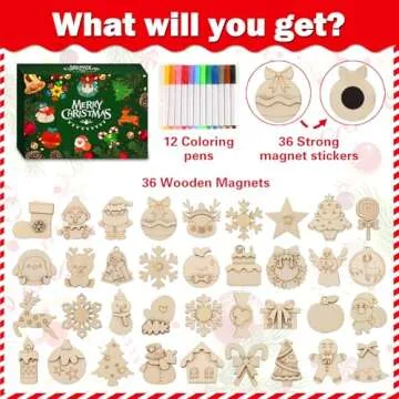 Worgree Christmas Crafts for Kids, 36pcs DIY Wooden Magnets Art Craft Supplies Painting Kit for Boys...