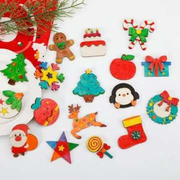 Worgree Christmas Crafts for Kids, 36pcs DIY Wooden Magnets Art Craft Supplies Painting Kit for Boys Girls Ages 4-8 8-12 Xmas Stocking Stuffers Toys Party Favors Gifts Goodie Bag Fillers Holiday Decor