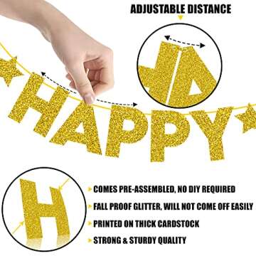 KatchOn Gold Happy New Year Banner - Pre-Strung & Reusable