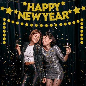 KatchOn Gold Happy New Year Banner - Pre-Strung & Reusable