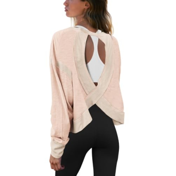 Panadila Womens Open Back Workout Top Long Sleeve Athletic Shirts Casual Crop Running Tee Y2k Yoga