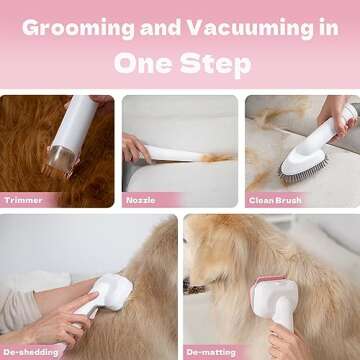 supenjoy K3 Pet Grooming Vacuum Kit & Dog Hair Vacuum Groomer with 13KPa Suction 1.5L, Low Noise Dog Vacuum Brush for Shedding Dog Grooming Vacuum with 6-in-1 Grooming Tools Shedding Pet Hair Pink