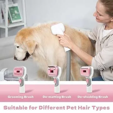 supenjoy K3 Pet Grooming Vacuum Kit & Dog Hair Vacuum Groomer with 13KPa Suction 1.5L, Low Noise Dog Vacuum Brush for Shedding Dog Grooming Vacuum with 6-in-1 Grooming Tools Shedding Pet Hair Pink