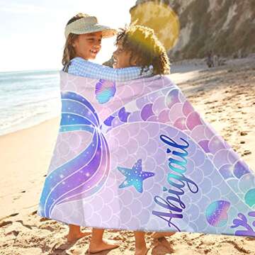 SearchI Personalized Beach Towel,Custom Name Beach Towel,Sand Free Microfiber Towels Custom Gifts with Name for Travel Beach Pool Bath Quick Dry Towel Blanket for Kids Adults 30''x60''(Mermaid)