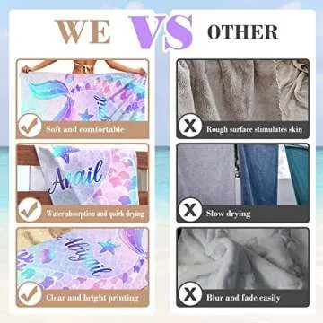 SearchI Personalized Beach Towel,Custom Name Beach Towel,Sand Free Microfiber Towels Custom Gifts with Name for Travel Beach Pool Bath Quick Dry Towel Blanket for Kids Adults 30''x60''(Mermaid)