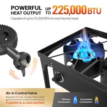 ROVSUN 3 Burner Propane Gas Stove, 225,000 BTU High Pressure Outdoor Camping Burner with CSA Listed ...