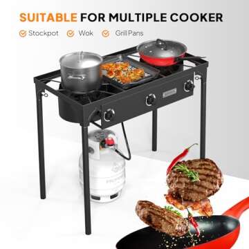 ROVSUN 3 Burner Propane Gas Stove, 225,000 BTU High Pressure Outdoor Camping Burner with CSA Listed Regulator, Picnic Cooker Perfect for Home Brewing Maple Syrup Patio Turkey Frying Canning