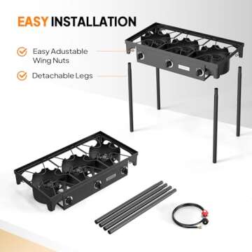 ROVSUN 3 Burner Propane Gas Stove, 225,000 BTU High Pressure Outdoor Camping Burner with CSA Listed Regulator, Picnic Cooker Perfect for Home Brewing Maple Syrup Patio Turkey Frying Canning