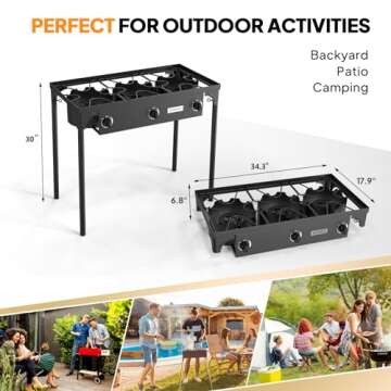 ROVSUN 3 Burner Propane Gas Stove, 225,000 BTU High Pressure Outdoor Camping Burner with CSA Listed Regulator, Picnic Cooker Perfect for Home Brewing Maple Syrup Patio Turkey Frying Canning