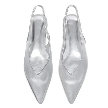 Riekhany Mesh Flats for Women Pointed Toe Slingback Flats Slip On Casual Work Ballet Flats Silver