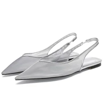 Riekhany Mesh Flats for Women Pointed Toe Slingback Flats Slip On Casual Work Ballet Flats Silver